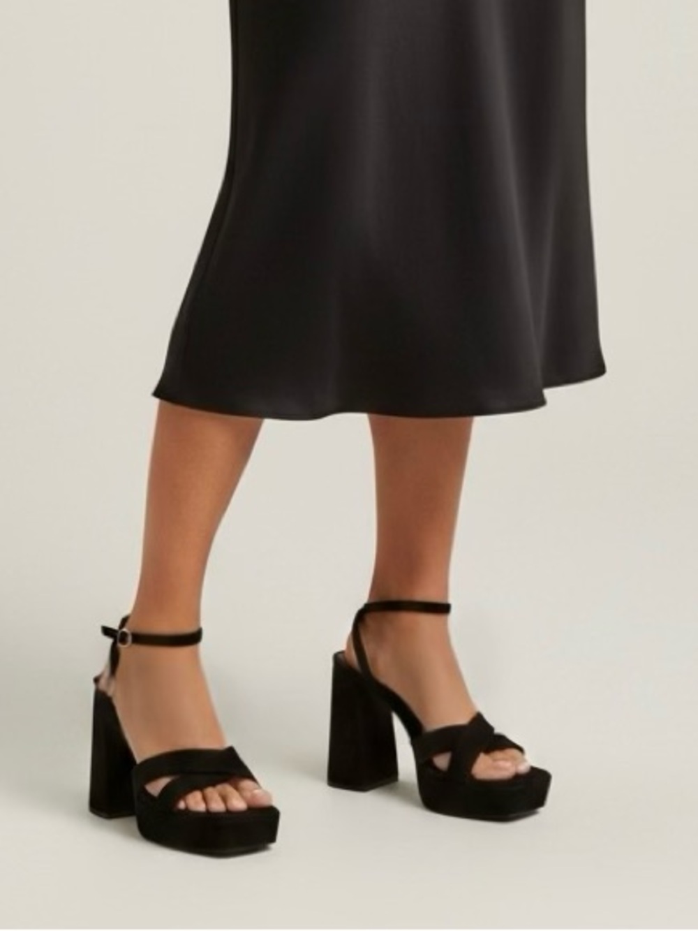 Zara Black Platform Block Heel Sandals with Ankle Strap